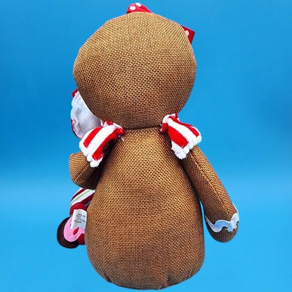 Gingerbread Girl Plush Shelf Sitter Doll Peppermint & Polka Dot Bow Holiday Deco - Picture 6 of 8